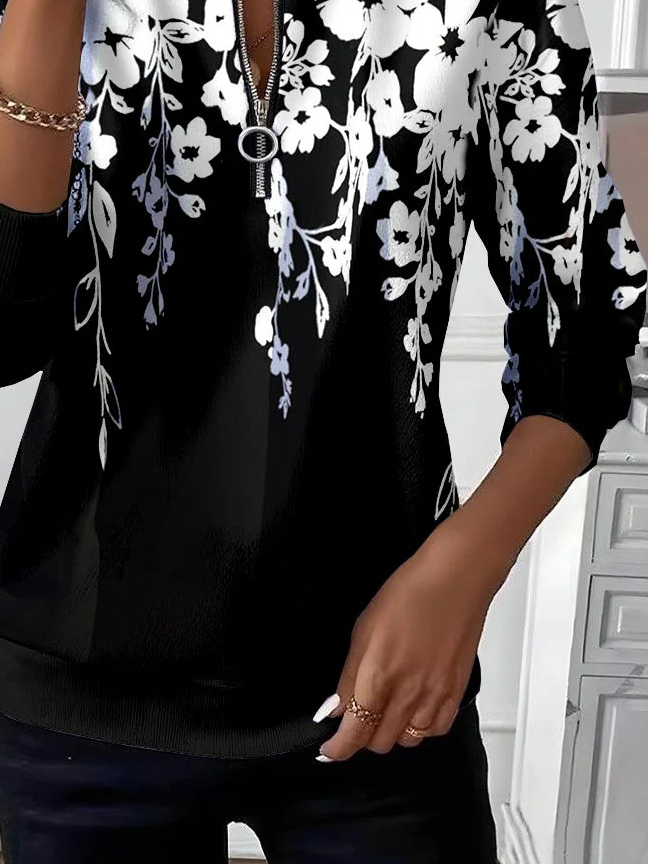 Women Floral Crew Neck Printing Casual Spring/Fall Long Sleeve Sweatshirt