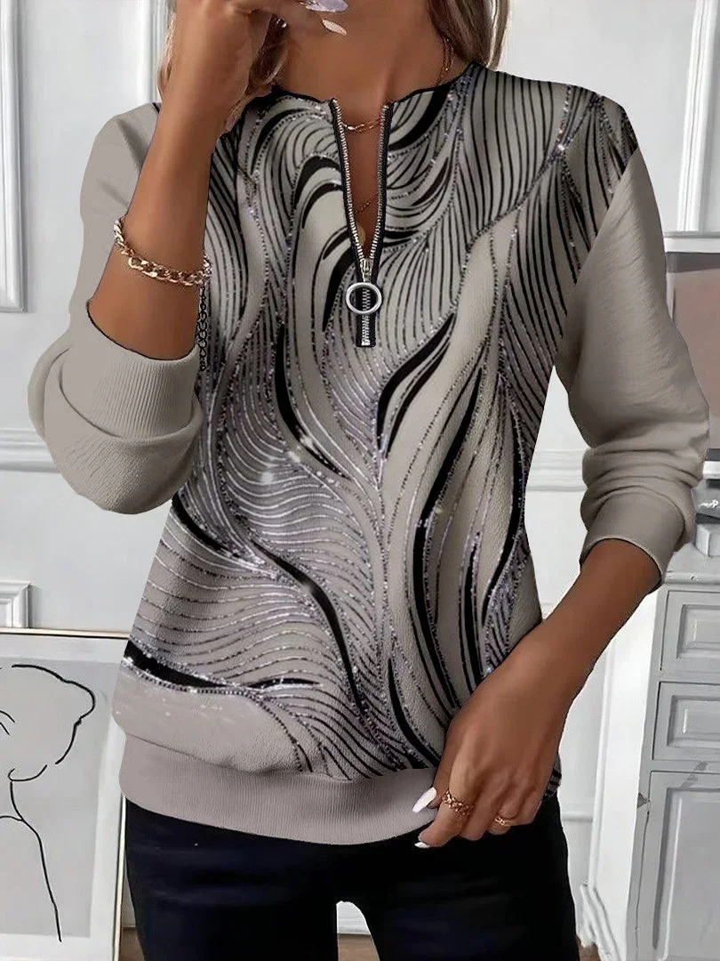 Women Abstract Crew Neck Printing Casual Spring/Fall Long Sleeve Sweatshirt