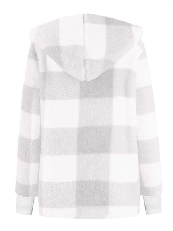 Women Spring/Fall Outerwear Vintage Split Joint Plaid Long Sleeve Hooded Jacket
