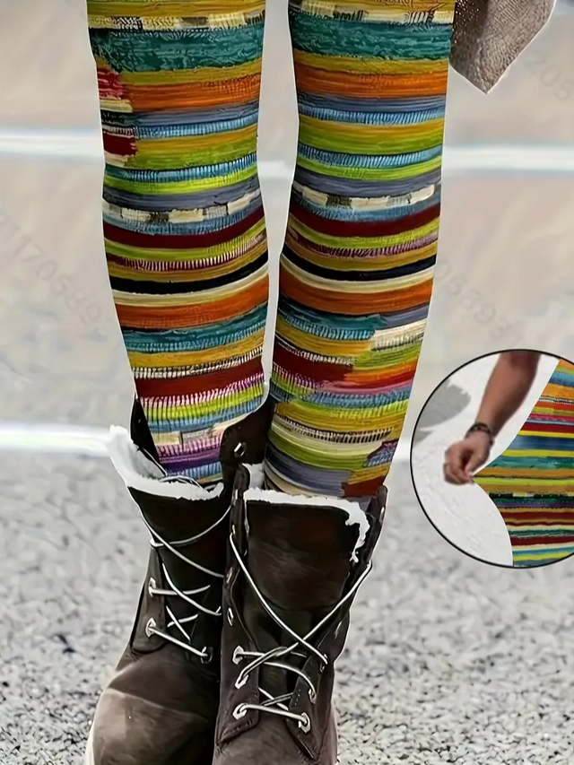 Women Abstract Stripes Casual All Season Printing Long Leggings