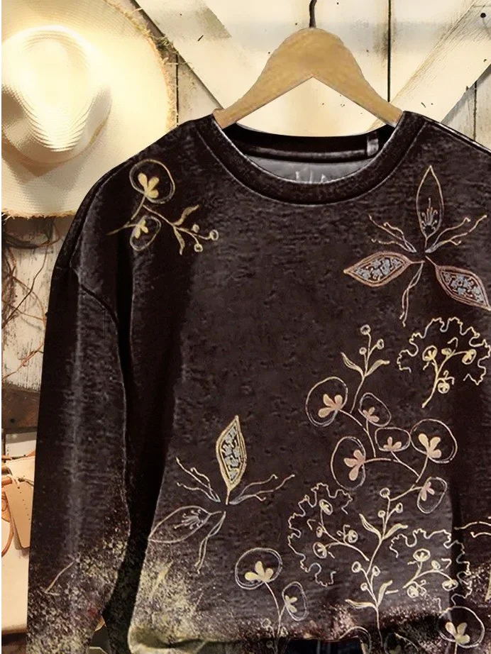 Women Floral Crew Neck Printing Casual Spring/Fall Long Sleeve Sweatshirt