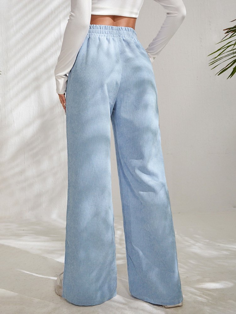 Women Plain Long Elastic Waist Pants Casual Spring/Fall Trousers