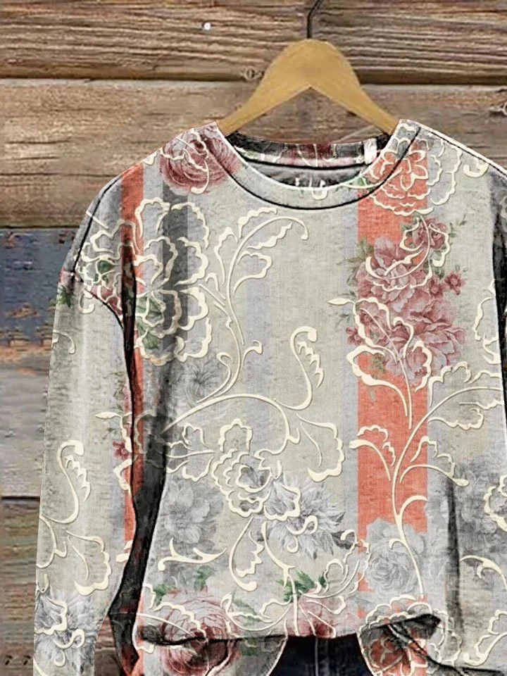 Women Floral Crew Neck Printing Casual Spring/Fall Long Sleeve Sweatshirt
