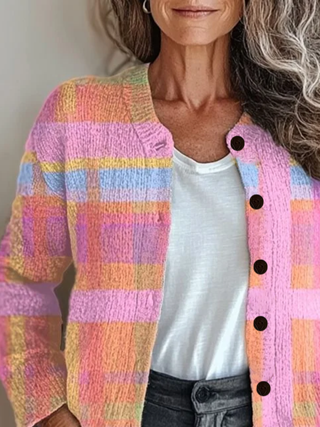 Women Abstract Printing Long Sleeve Crew Neck Vintage Spring/Fall Cardigan Outerwear