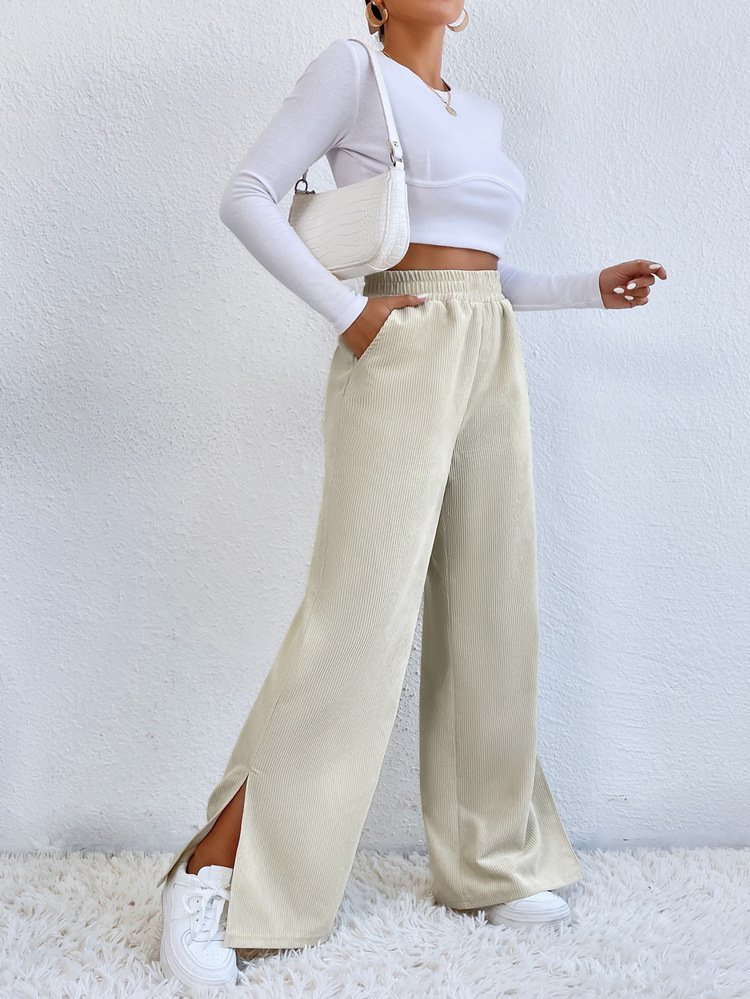 Women Plain Long Elastic Waist Pants Casual Spring/Fall Trousers