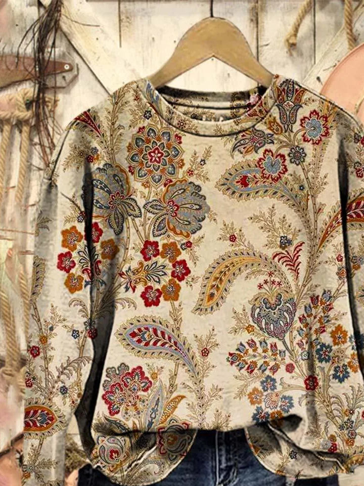 Women Floral Crew Neck Printing Casual Spring/Fall Long Sleeve Sweatshirt