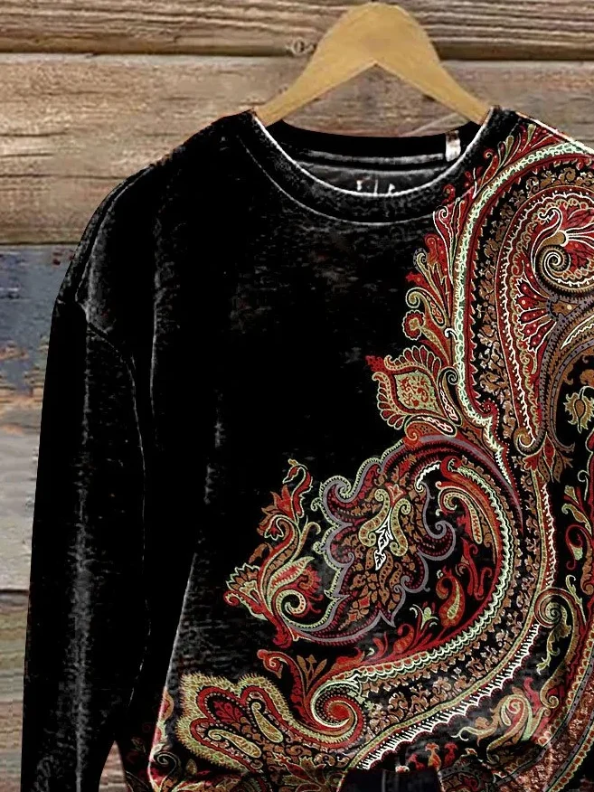 Women Ethnic Crew Neck Printing Casual Spring/Fall Long Sleeve Sweatshirt