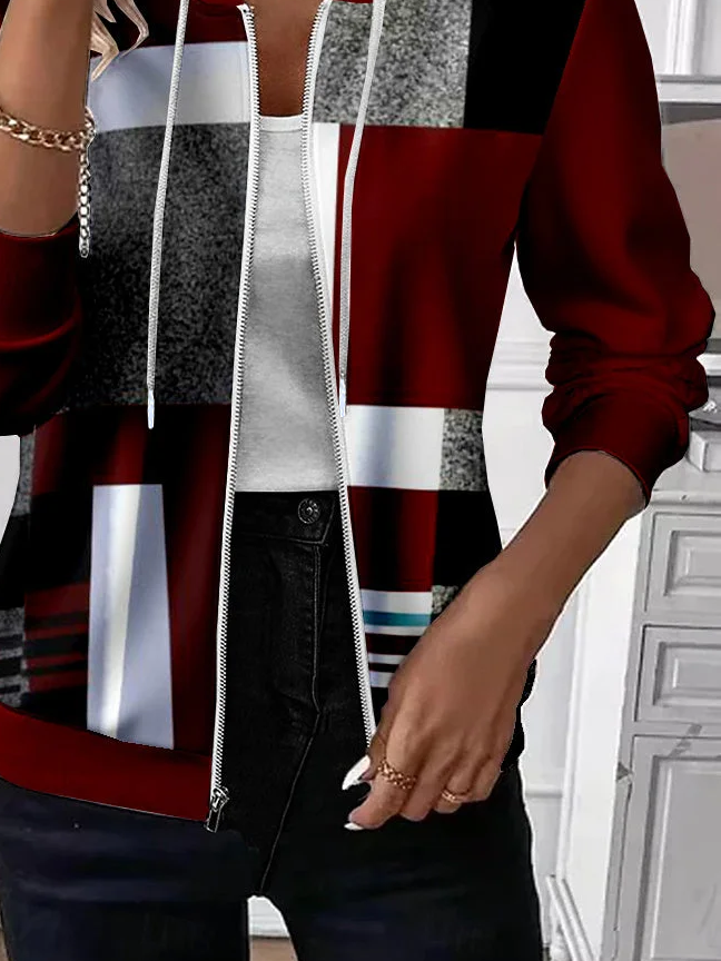 Women Spring/Fall Outerwear Casual Printing Abstract Long Sleeve Hoodie Jacket