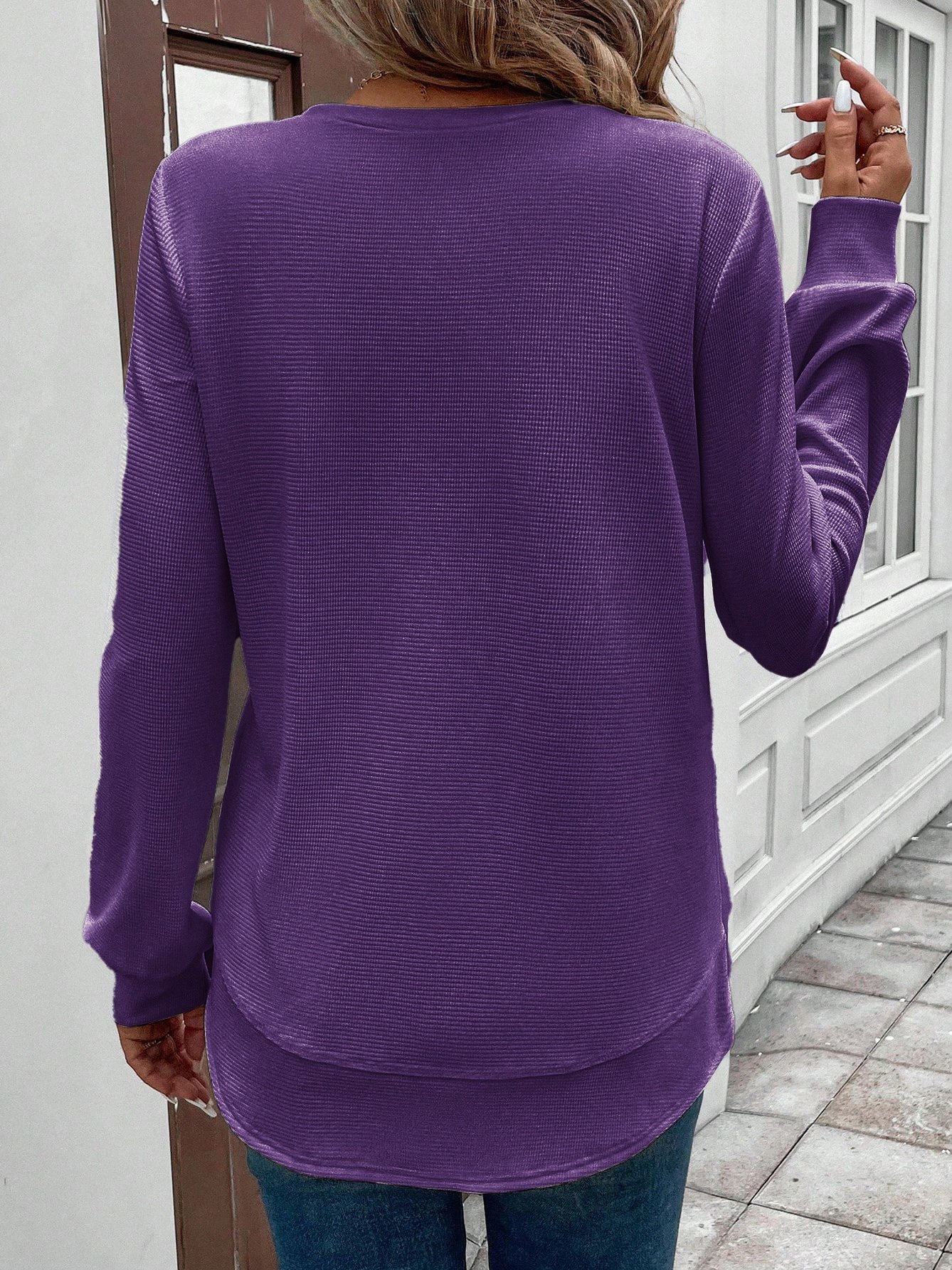 Women Plain Crew Neck Jacquard Vintage Spring/Fall Long Sleeve Sweatshirt