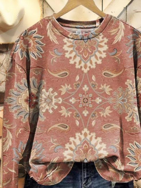 Women Floral Crew Neck Printing Casual Spring/Fall Long Sleeve Sweatshirt