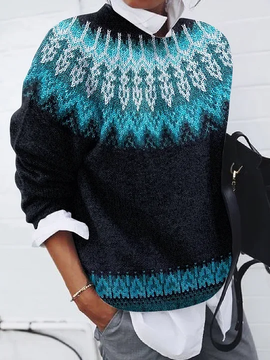 Women Abstract Printing Spring/Fall Casual Long Sleeve Crew Neck Sweater