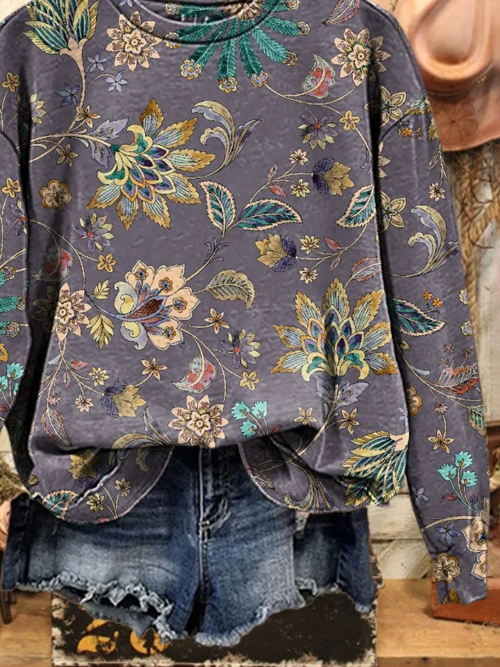 Women Floral Crew Neck Printing Casual Spring/Fall Long Sleeve Sweatshirt