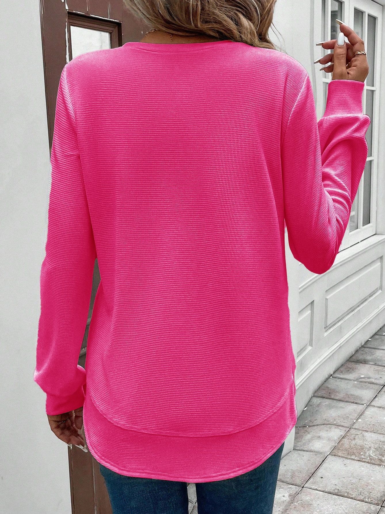 Women Plain Crew Neck Jacquard Vintage Spring/Fall Long Sleeve Sweatshirt