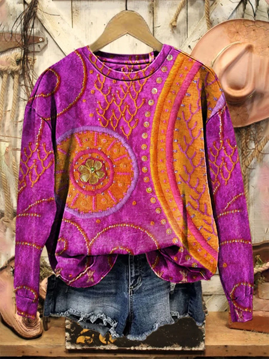 Women Floral Crew Neck Printing Casual Spring/Fall Long Sleeve Sweatshirt
