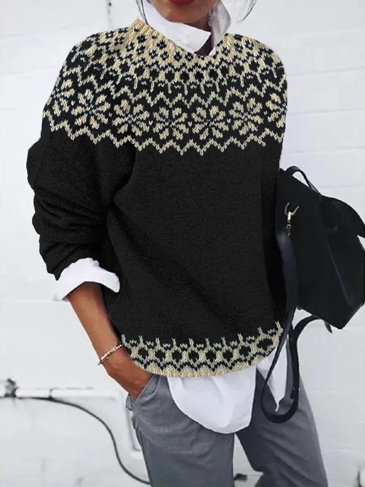 Women Abstract Printing Spring/Fall Casual Long Sleeve Crew Neck Sweater