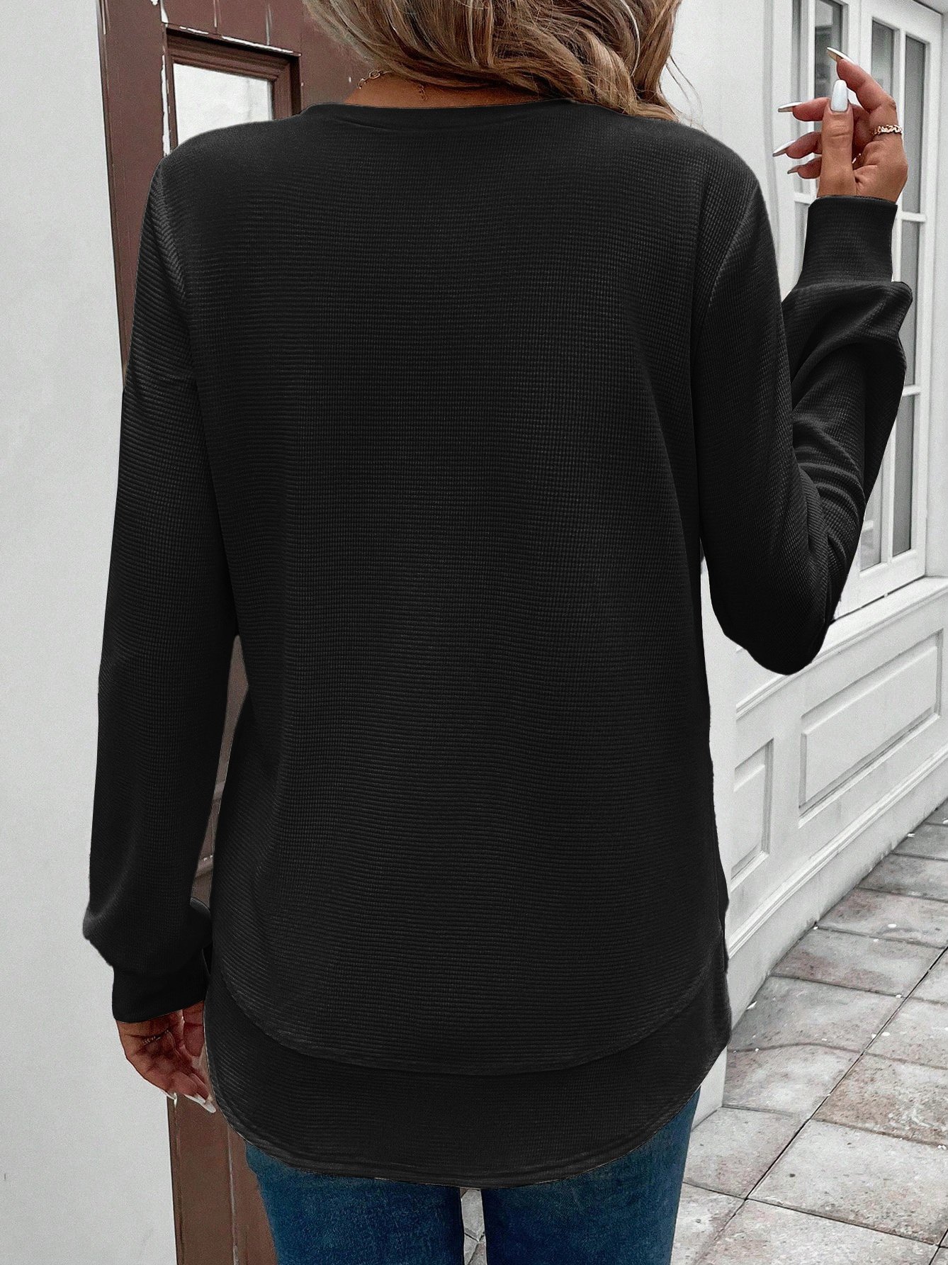 Women Plain Crew Neck Jacquard Vintage Spring/Fall Long Sleeve Sweatshirt