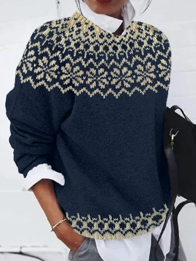 Women Abstract Printing Spring/Fall Casual Long Sleeve Crew Neck Sweater
