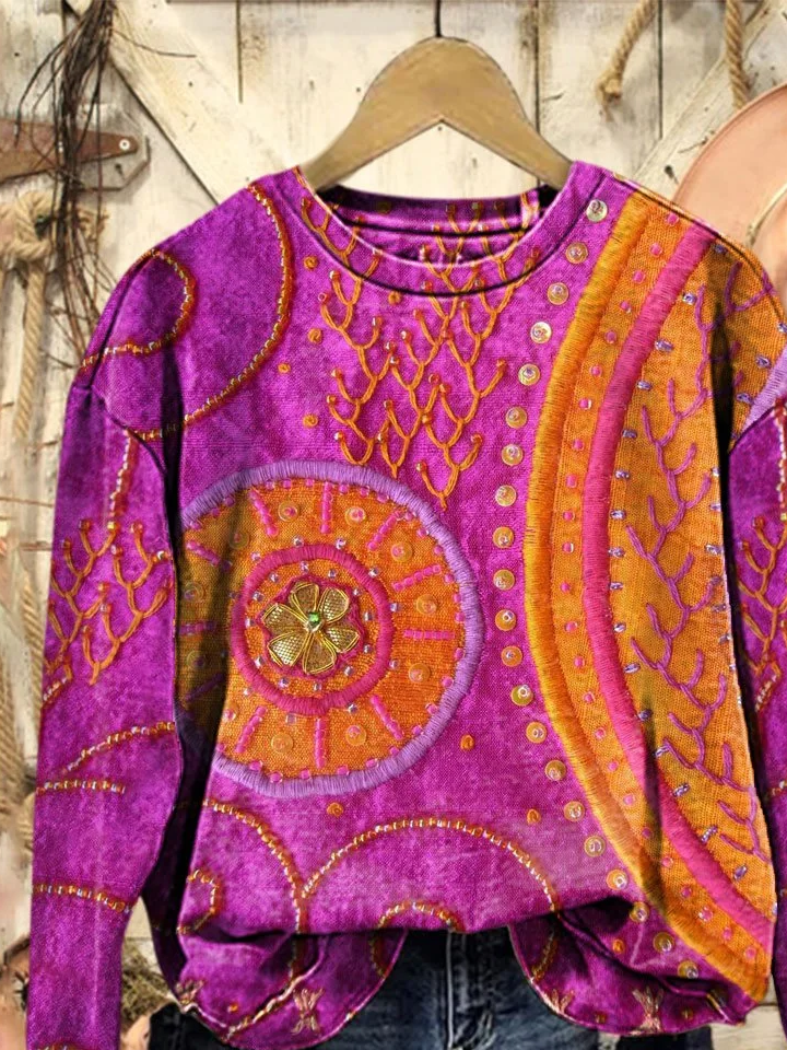 Women Floral Crew Neck Printing Casual Spring/Fall Long Sleeve Sweatshirt