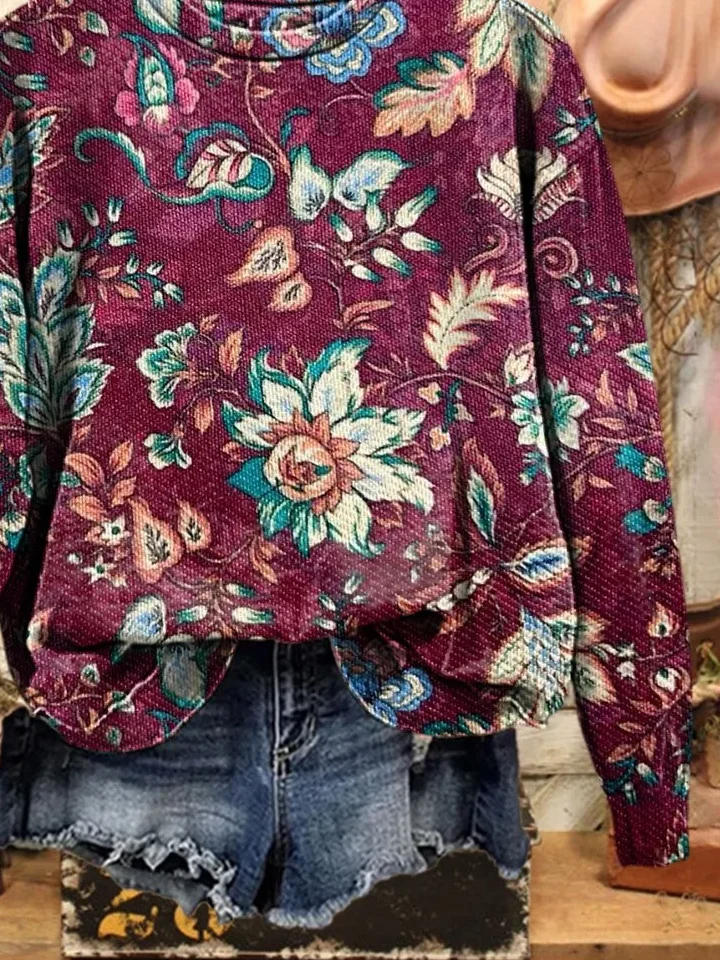 Women Floral Crew Neck Printing Casual Spring/Fall Long Sleeve Sweatshirt