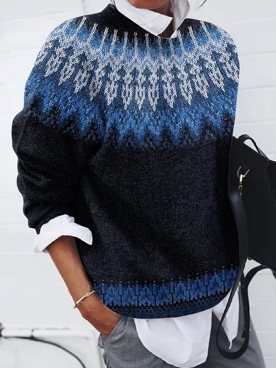 Women Abstract Printing Spring/Fall Casual Long Sleeve Crew Neck Sweater
