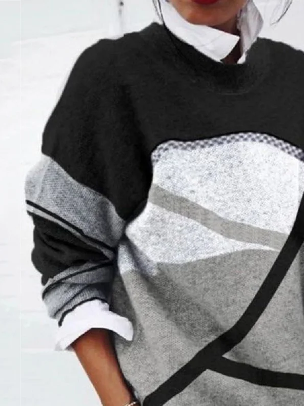 Women Abstract Printing Spring/Fall Casual Long Sleeve Crew Neck Sweater