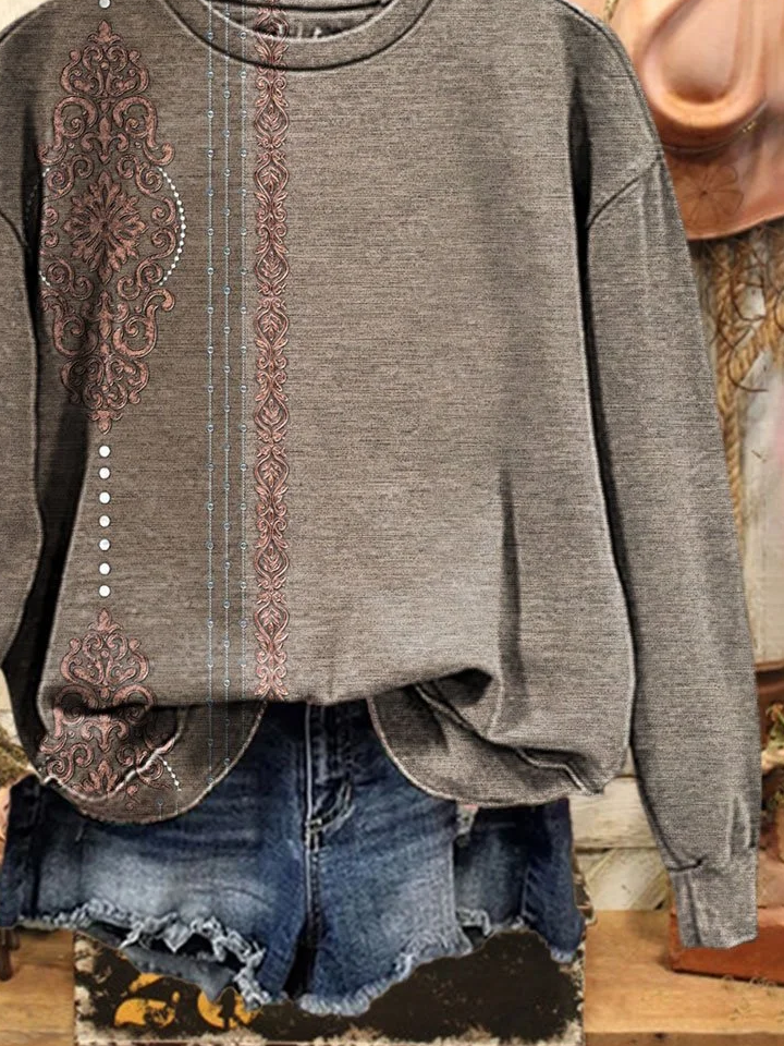 Women Ethnic Crew Neck Printing Casual Spring/Fall Long Sleeve Sweatshirt