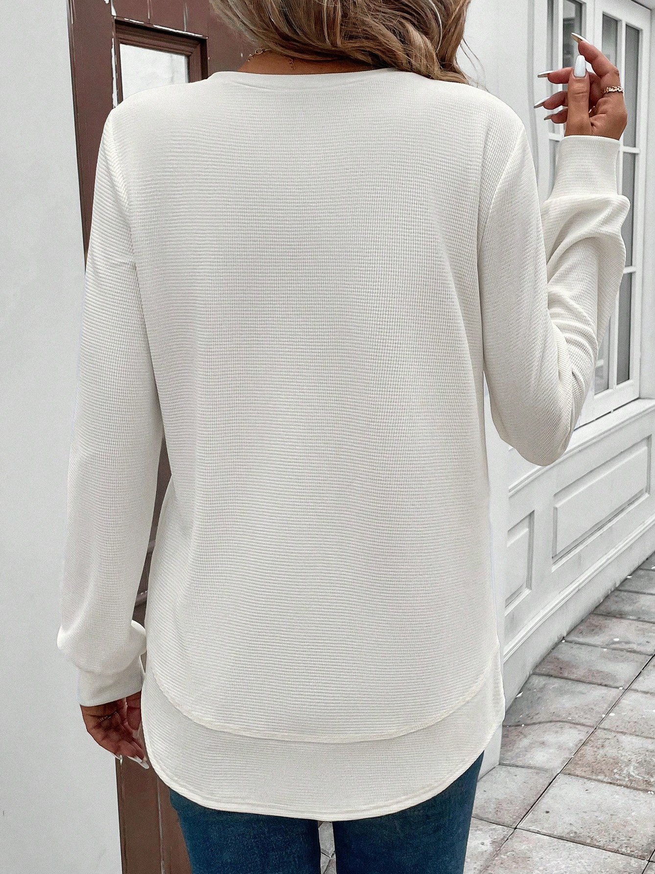 Women Plain Crew Neck Jacquard Vintage Spring/Fall Long Sleeve Sweatshirt