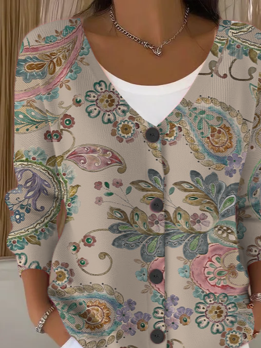 Women Floral Long Sleeve V Neck Casual Spring/Fall Cardigan Outerwear