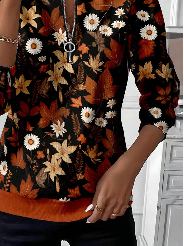 Women Floral Crew Neck Printing Casual Spring/Fall Long Sleeve Sweatshirt