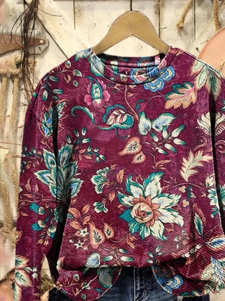 Women Floral Crew Neck Printing Casual Spring/Fall Long Sleeve Sweatshirt