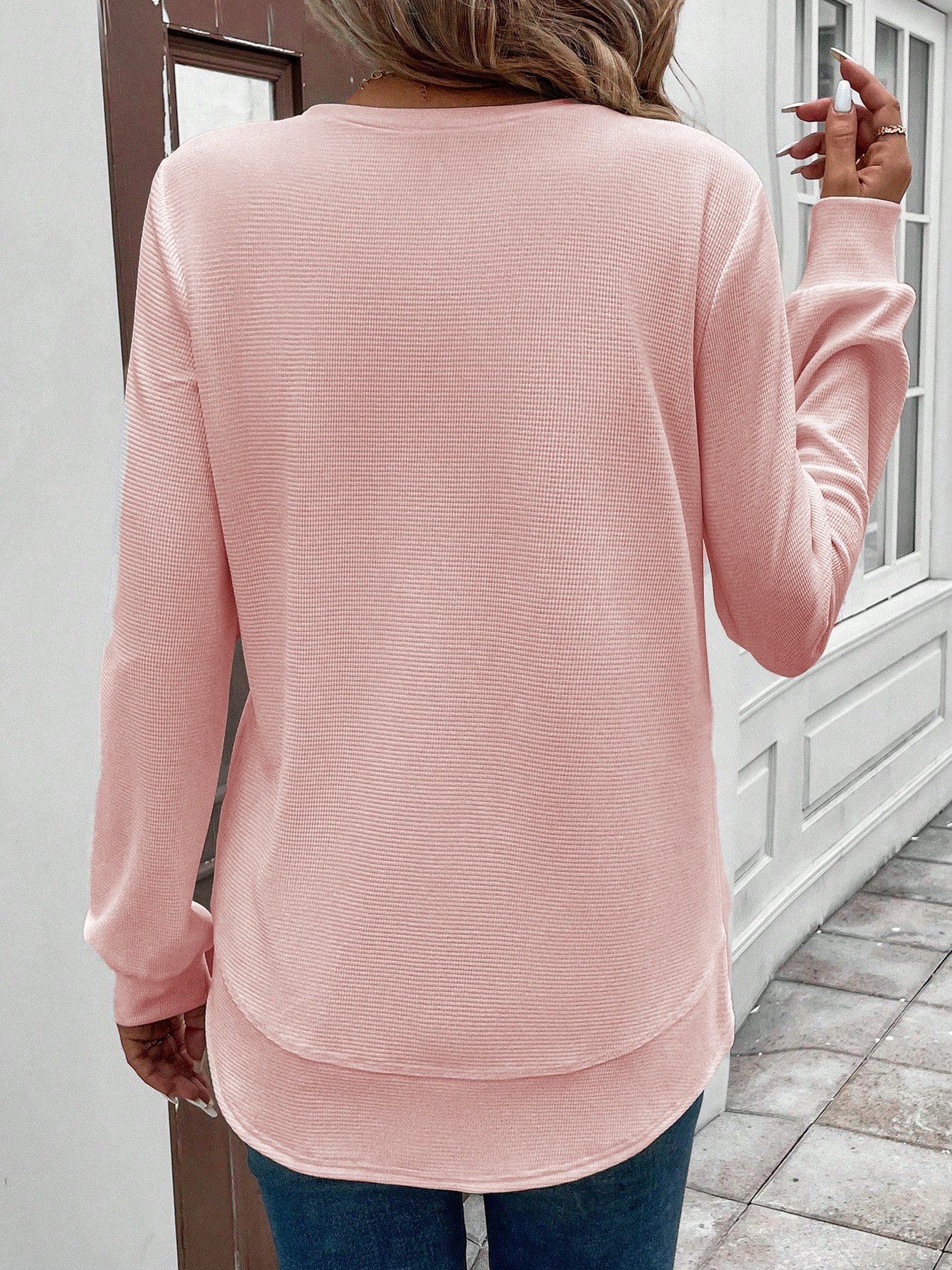 Women Plain Crew Neck Jacquard Vintage Spring/Fall Long Sleeve Sweatshirt