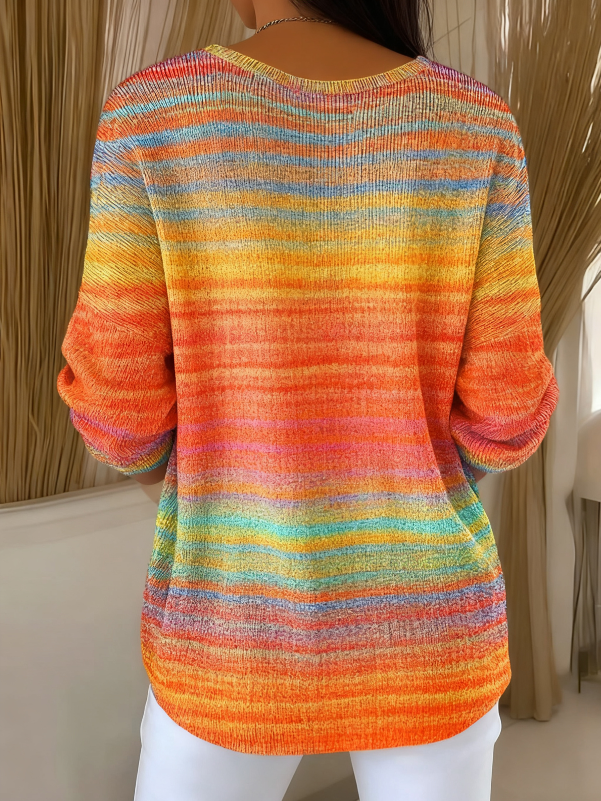 Women Ombre Spring/Fall Casual Long Sleeve V Neck Cotton Sweater