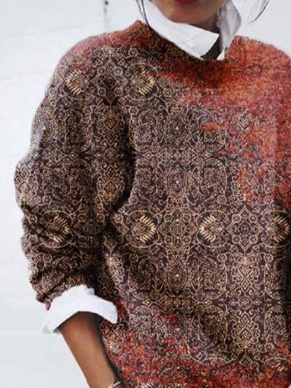 Women Abstract Printing Spring/Fall Casual Long Sleeve Crew Neck Sweater