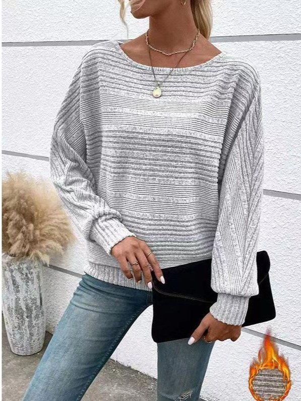 Women Plain Long Sleeve Tee T-shirt Crew Neck Jacquard Vintage Spring/Fall Top