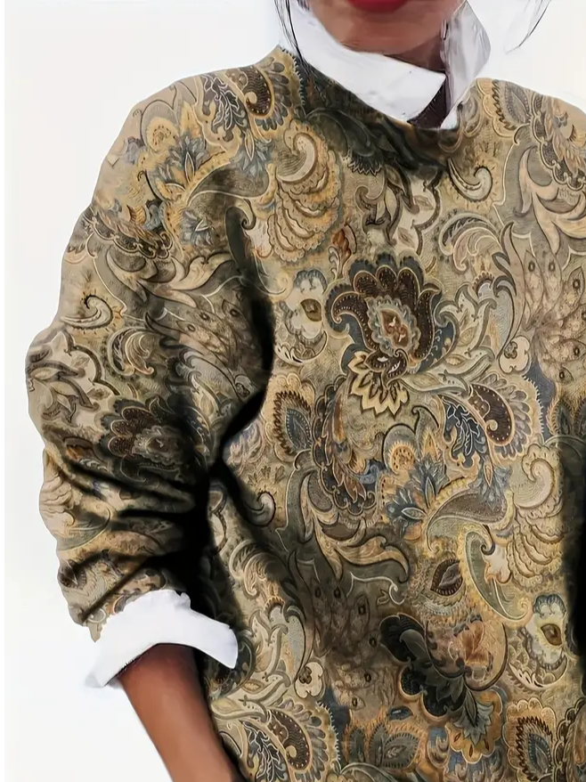 Women Floral Printing Spring/Fall Casual Long Sleeve Crew Neck Sweater