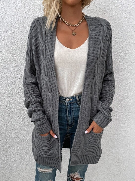 Women Plain Spring/Fall Cover-up Vintage Split Joint Lightweight Cardigan