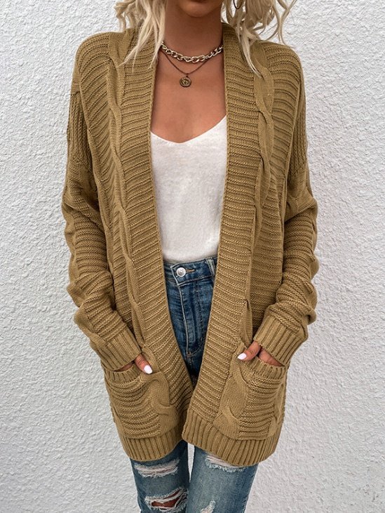 Women Plain Spring/Fall Cover-up Vintage Split Joint Lightweight Cardigan