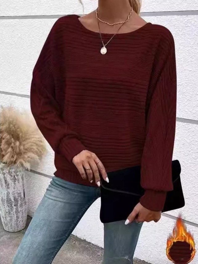 Women Plain Long Sleeve Tee T-shirt Crew Neck Jacquard Vintage Spring/Fall Top