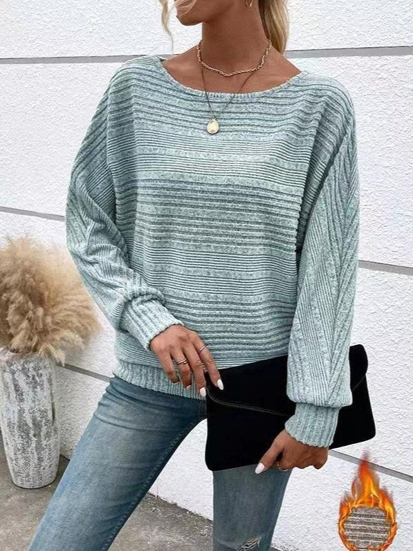 Women Plain Long Sleeve Tee T-shirt Crew Neck Jacquard Vintage Spring/Fall Top