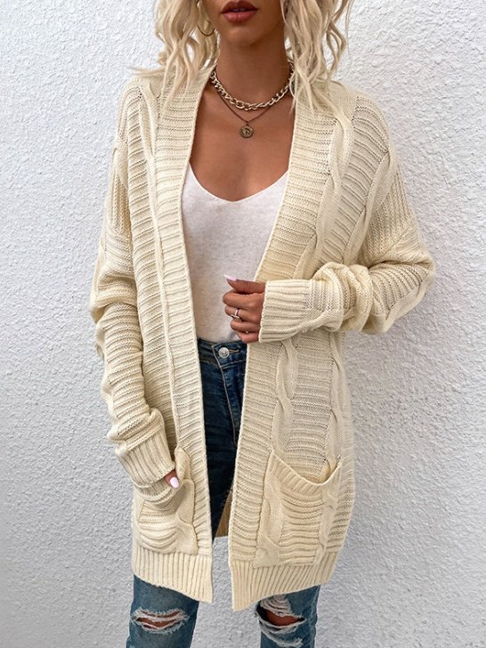 Women Plain Spring/Fall Cover-up Vintage Split Joint Lightweight Cardigan