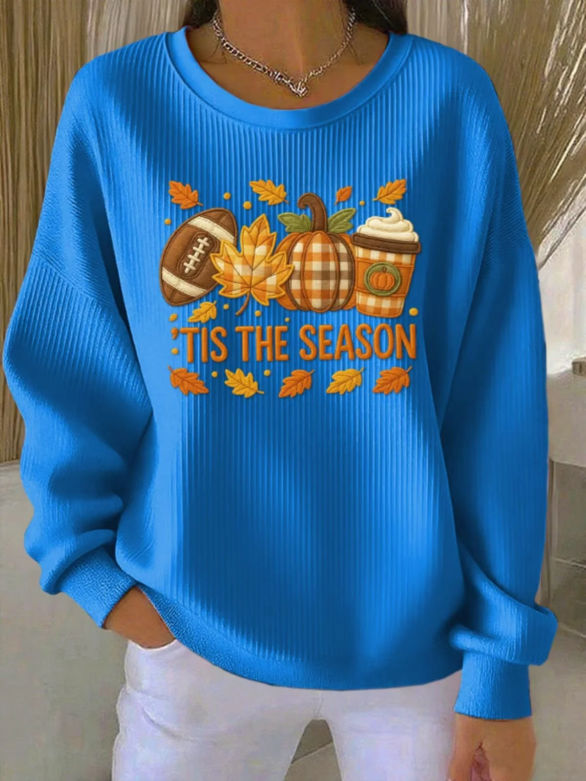Women Maple Leaf Crew Neck Casual Spring/Fall Long Sleeve Sweatshirt
