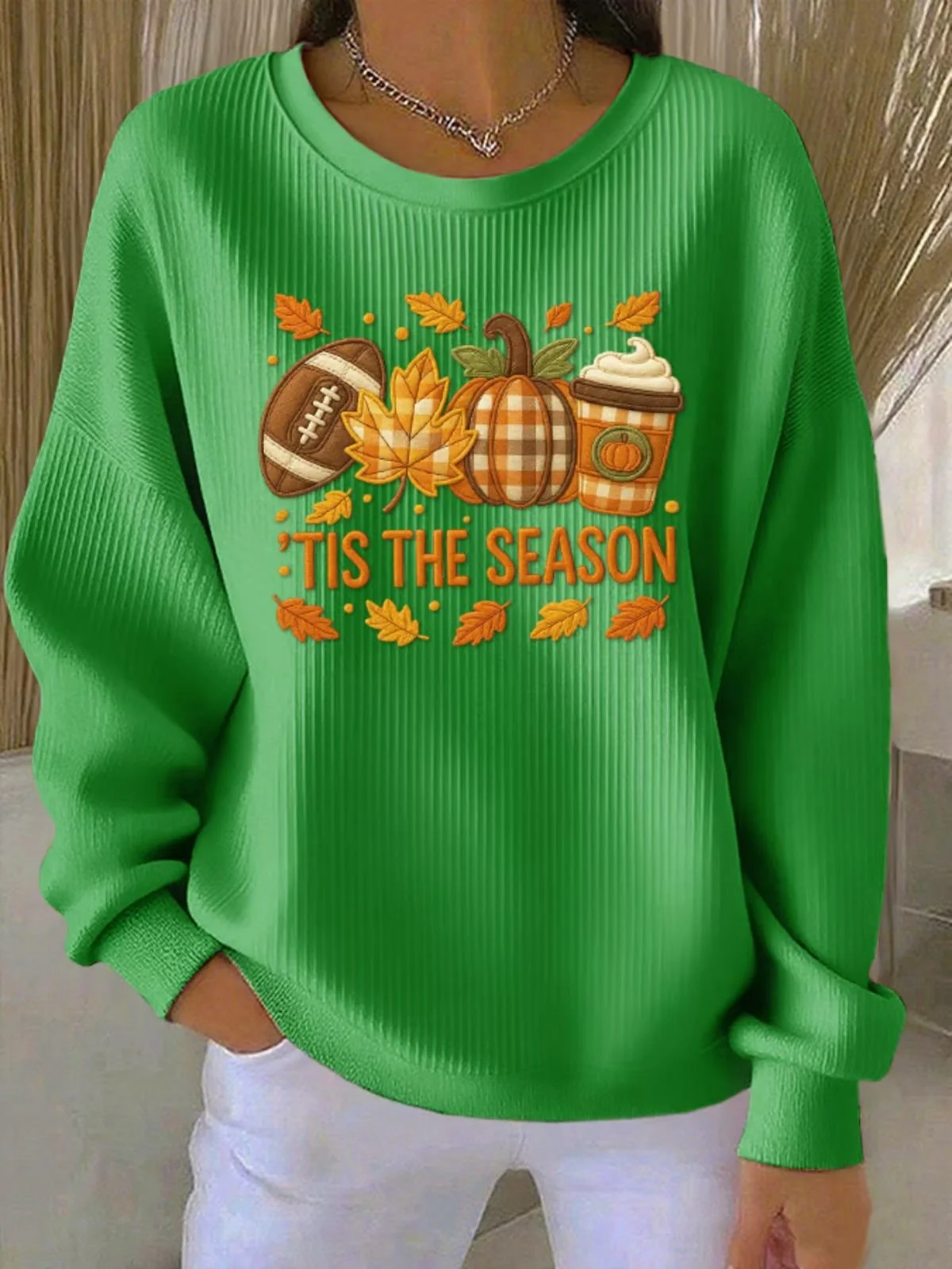 Women Maple Leaf Crew Neck Casual Spring/Fall Long Sleeve Sweatshirt