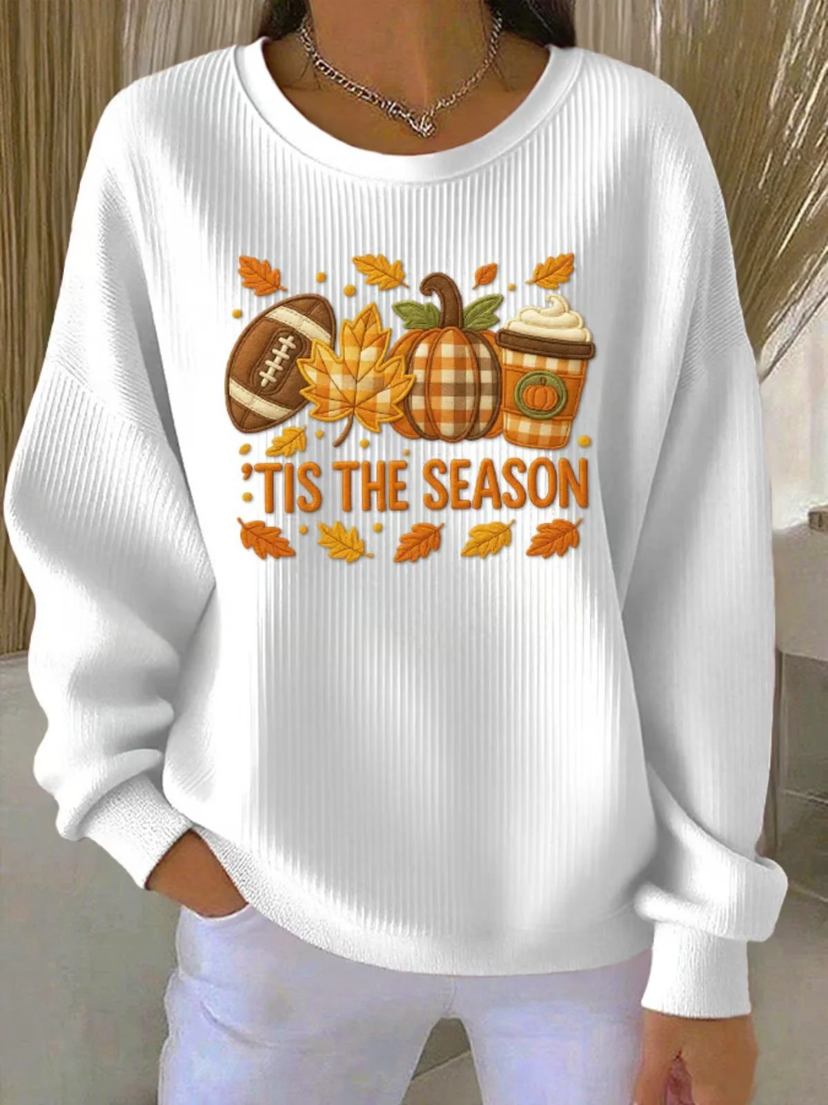 Women Maple Leaf Crew Neck Casual Spring/Fall Long Sleeve Sweatshirt