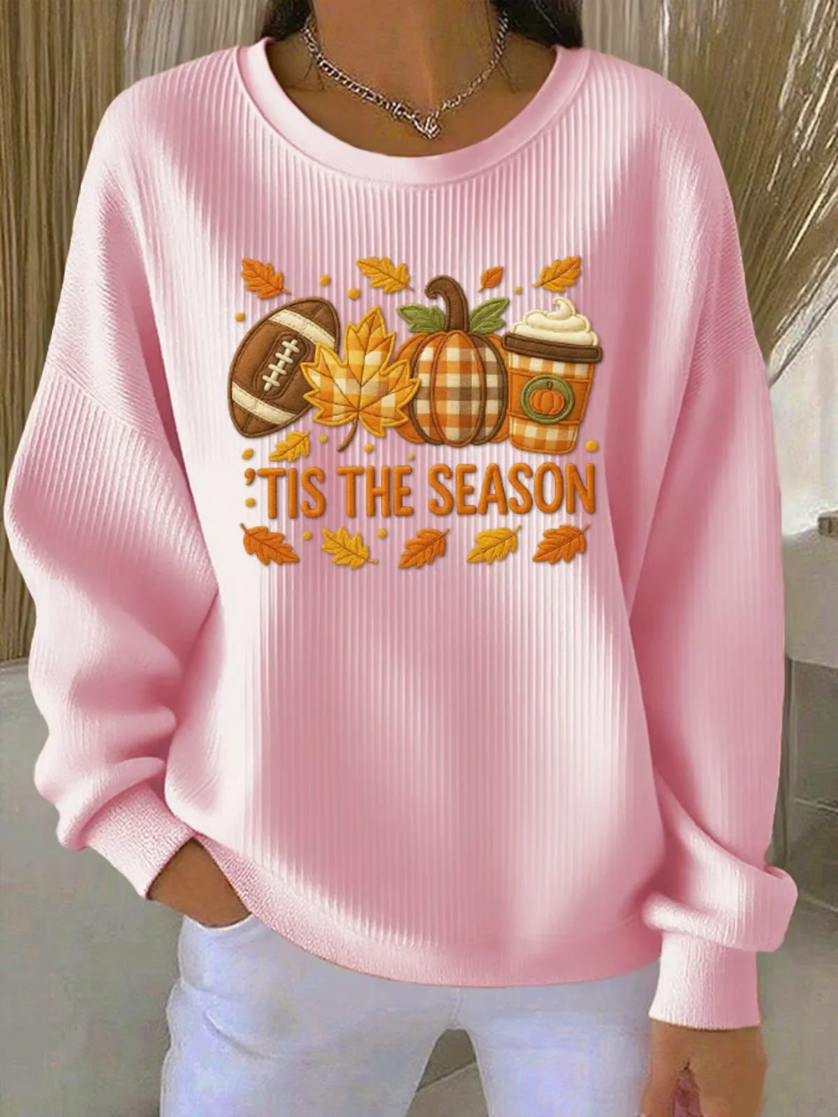 Women Maple Leaf Crew Neck Casual Spring/Fall Long Sleeve Sweatshirt