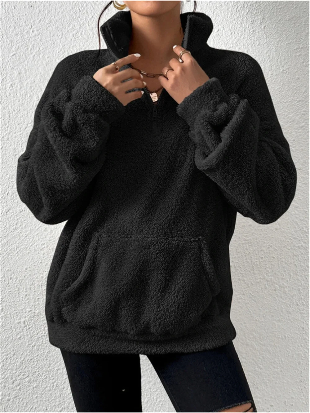 Women Plain Mock Neck Split Joint Vintage Spring/Fall Long Sleeve Sweatshirt
