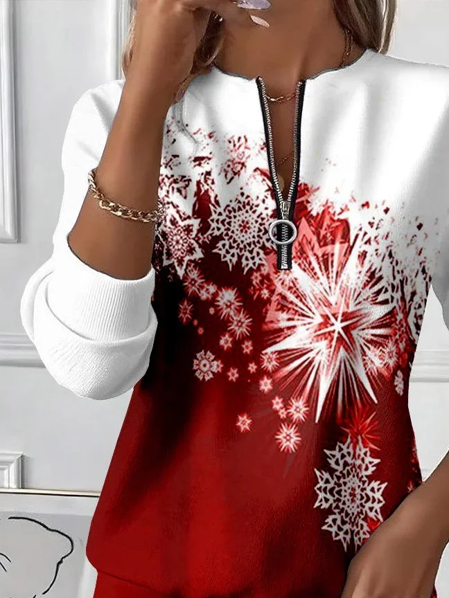 Women Christmas Crew Neck Printing Casual Spring/Fall Long Sleeve Sweatshirt