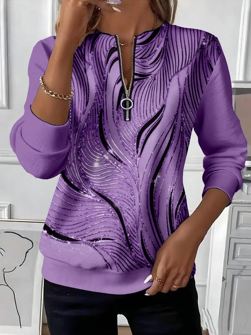 Women Abstract Crew Neck Printing Casual Spring/Fall Long Sleeve Sweatshirt