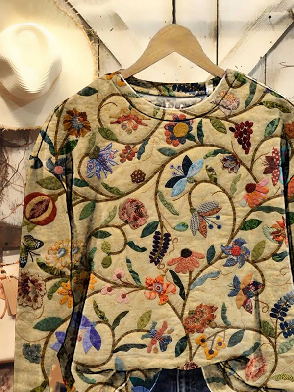 Women Floral Crew Neck Printing Casual Spring/Fall Long Sleeve Sweatshirt