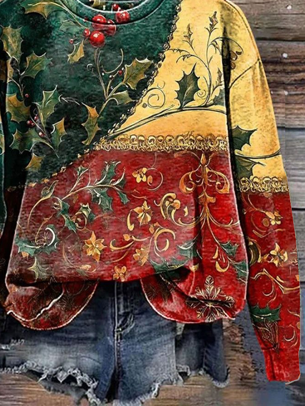 Women Floral Crew Neck Printing Casual Spring/Fall Long Sleeve Sweatshirt