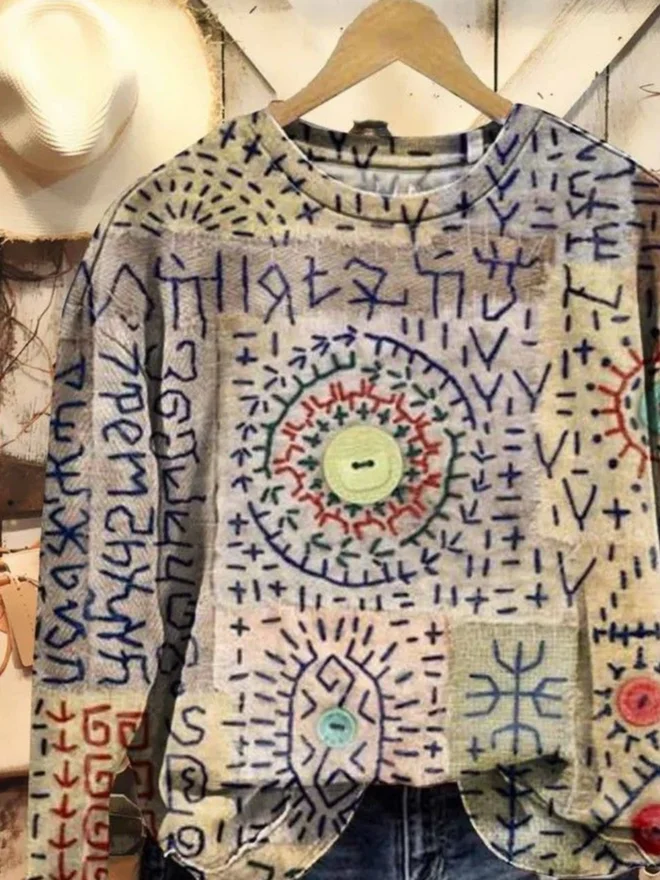 Women Abstract Crew Neck Printing Casual Spring/Fall Long Sleeve Sweatshirt